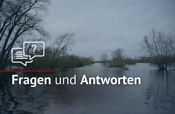 Hochwasserbild mit Schriftzug: Fragen und Antworten